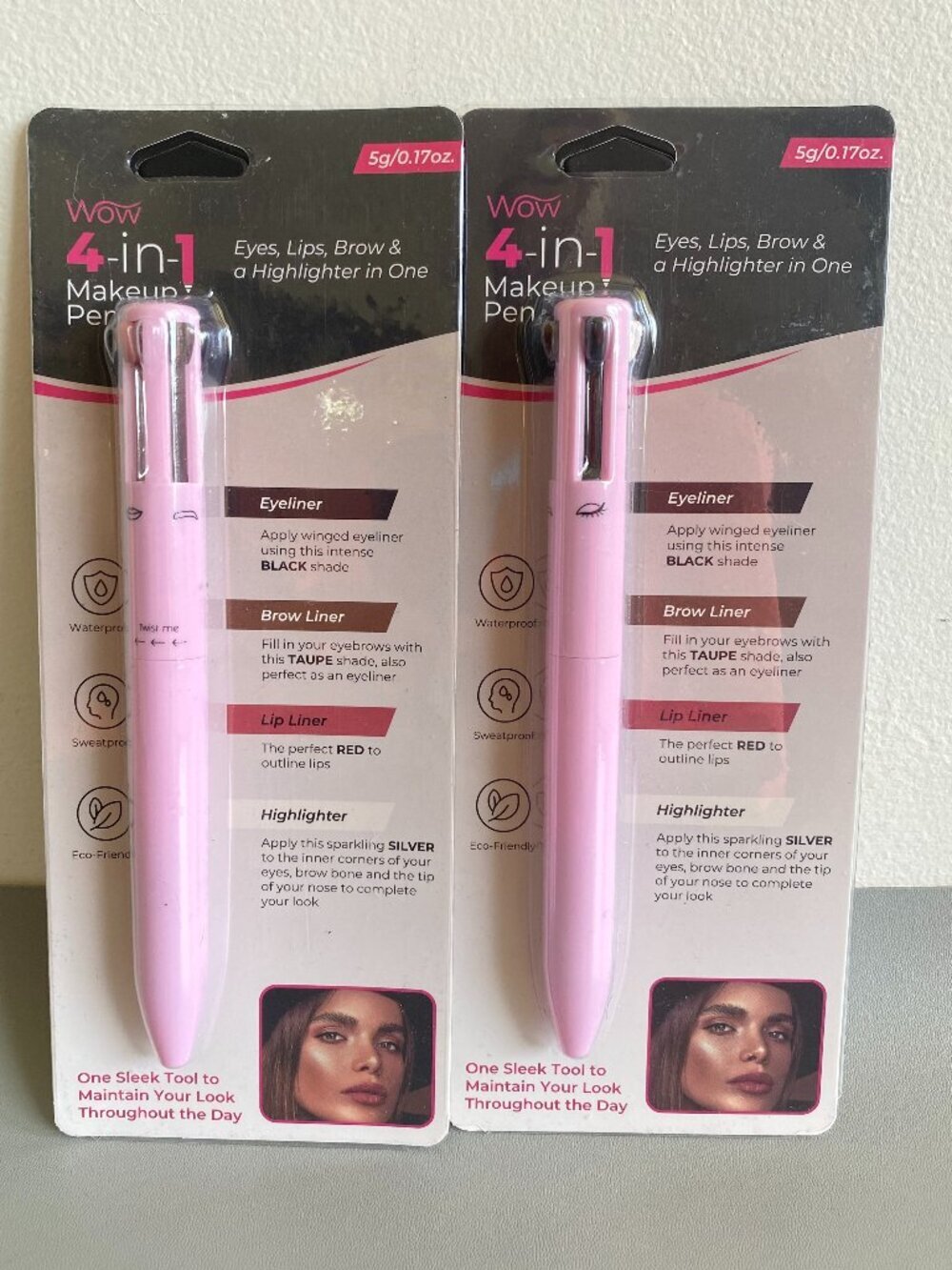 Set of 2 WOW 4 In 1 On The Go Makeup Pens Portable Travel Cosmetics